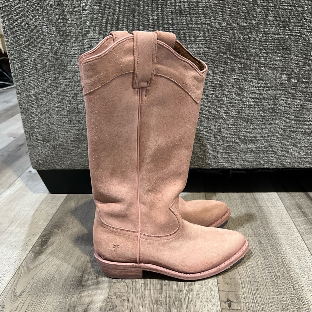 Frye Pink Suede Cowboy Boots